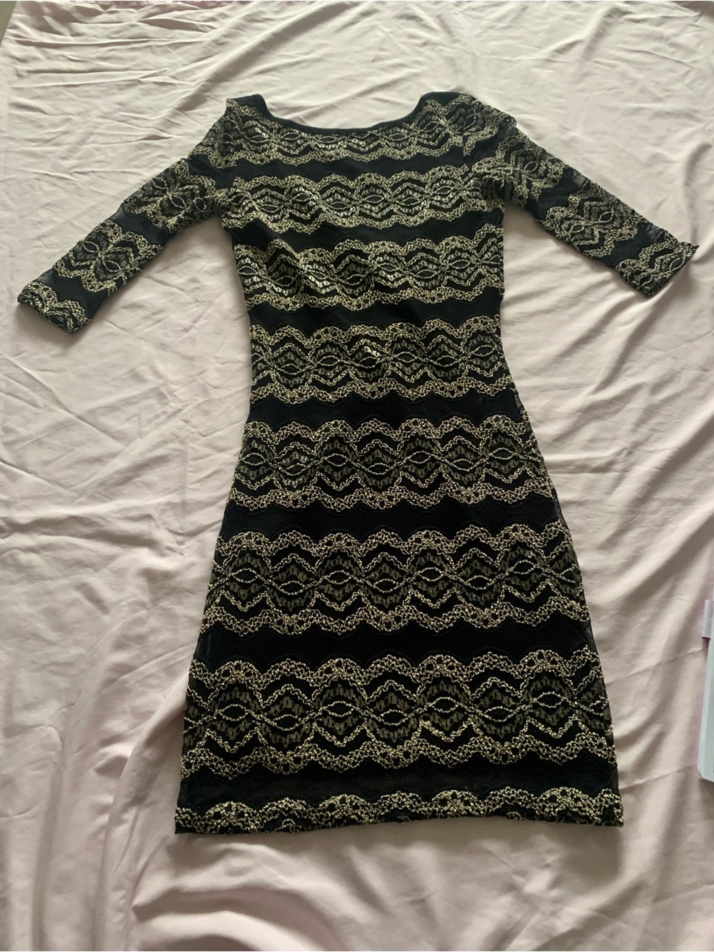River Island Black and Gold Lace-Stripe Midi Dress